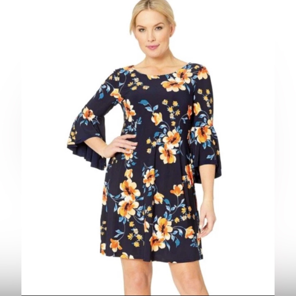 Ralph Lauren Blue & Orange Floral Jersey Dress Flattering Resort-wear Sz 2
